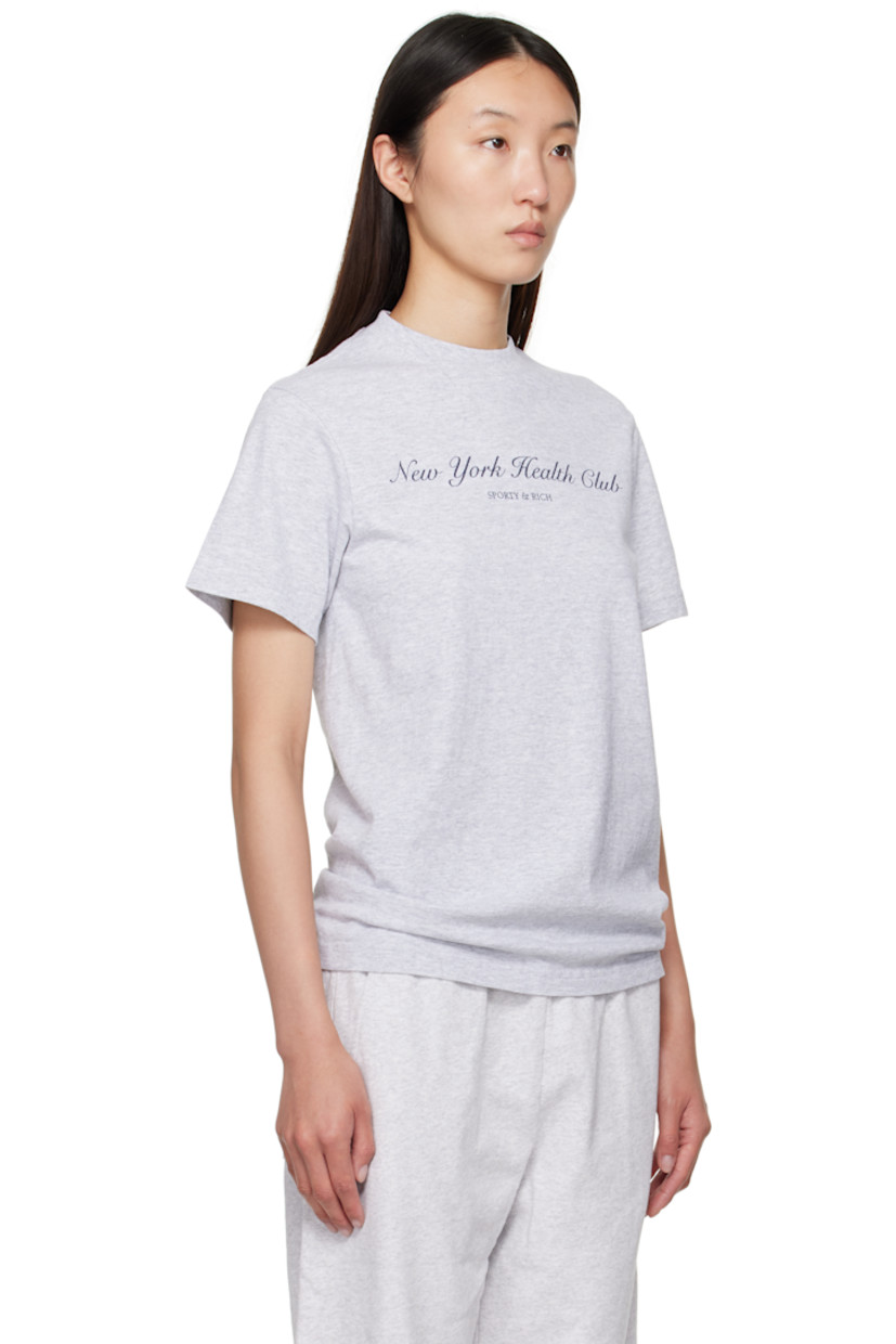 Cotton-blend jersey T-shirt.

· Pre-shrunk
· Rib-knit crewneck
· Logo and text printed at chest

Supplier color: Heather Gray/Navy