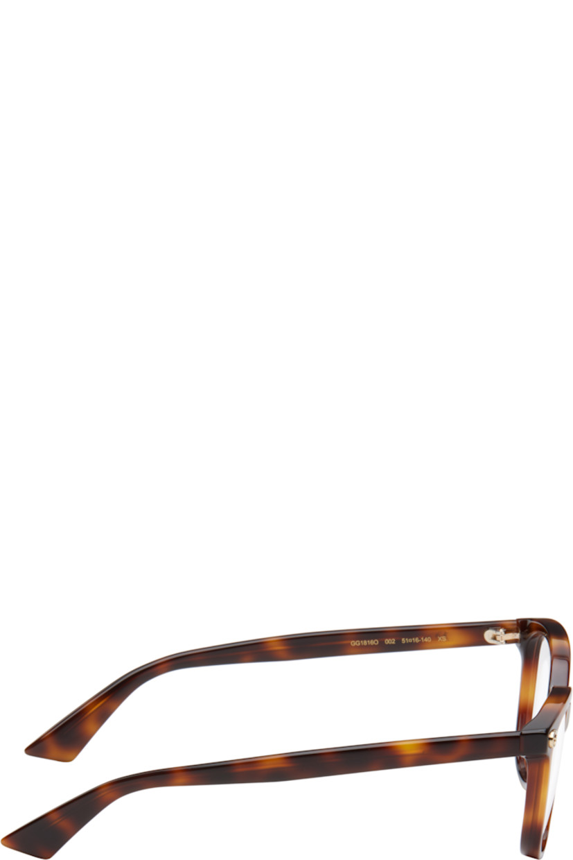 Square tortoiseshell acetate-frame optical glasses in brown.

· Integrated nose pads
· Logo hardware at face
· Exposed core wire at arms
· Includes pouch
· Size: 51.16 140

Supplier color: Havana