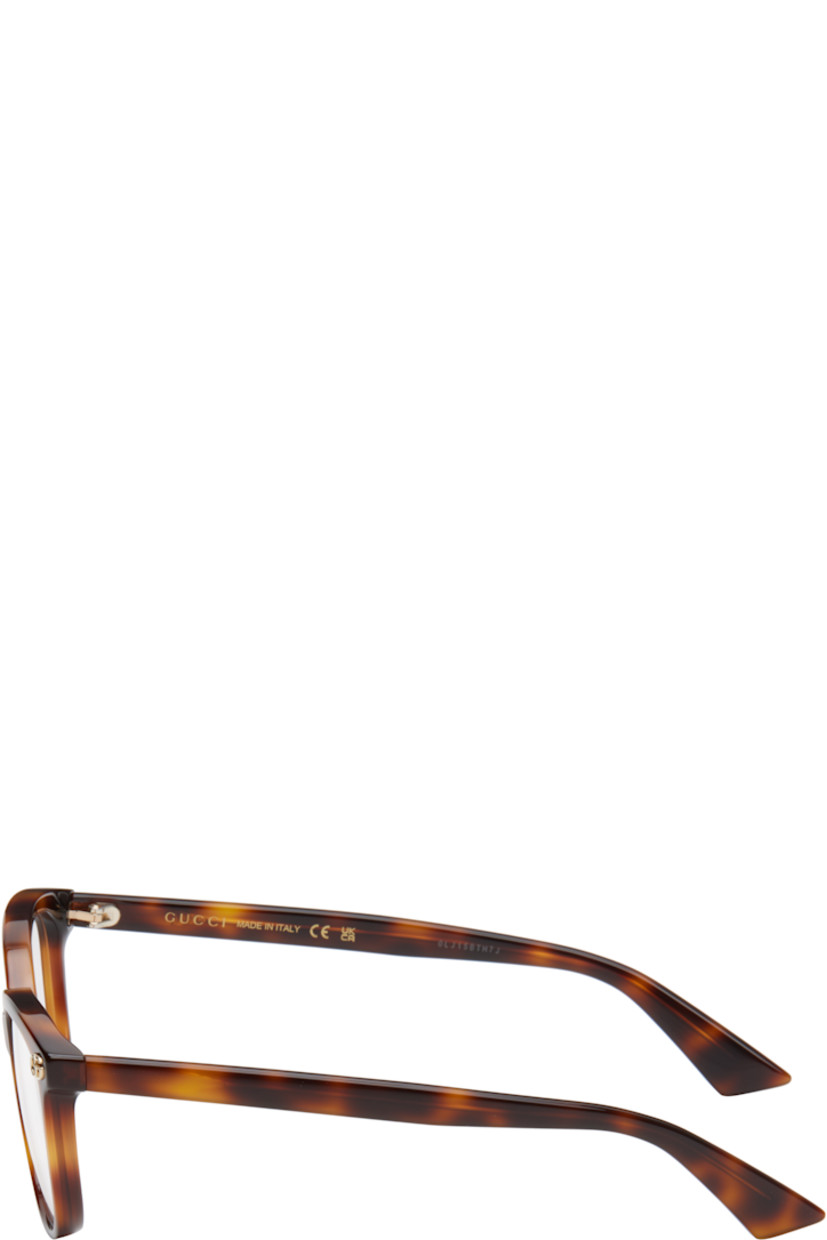 Square tortoiseshell acetate-frame optical glasses in brown.

· Integrated nose pads
· Logo hardware at face
· Exposed core wire at arms
· Includes pouch
· Size: 51.16 140

Supplier color: Havana