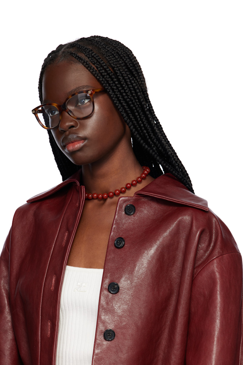 Square tortoiseshell acetate-frame optical glasses in brown.

· Integrated nose pads
· Logo hardware at face
· Exposed core wire at arms
· Includes pouch
· Size: 51.16 140

Supplier color: Havana