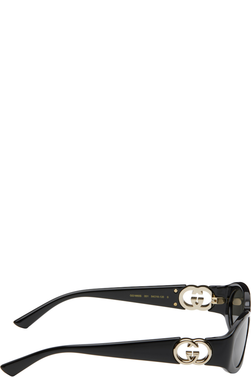 Oval acetate-frame sunglasses in black.

· Gray lenses, category 3
· 100% UVA/UVB protection
· Logo etched at lens
· Integrated nose pads
· Logo hardware and cutout at temples
· Includes case
· Size: 54.16 135

Supplier color: Black