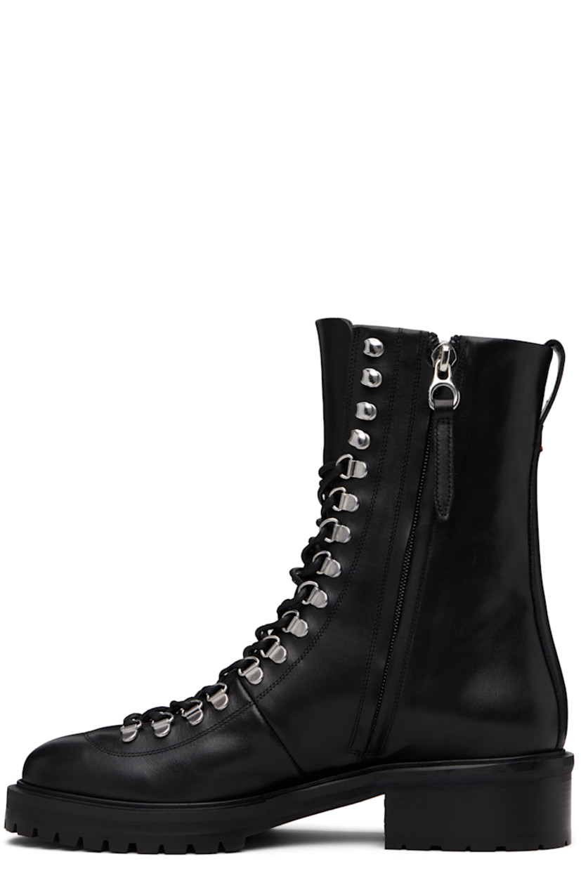 Ankle-high buffed calfskin boots.

· Lace-up closure
· Zip closure at inner side
· Pull-loop and red stitch at heel collar
· Buffed leather lining
· Stacked leather and rubber midsole and block heel
· Treaded rubber sole
· Silver-tone hardware
· Heel: H1.5"

Supplier color: Black