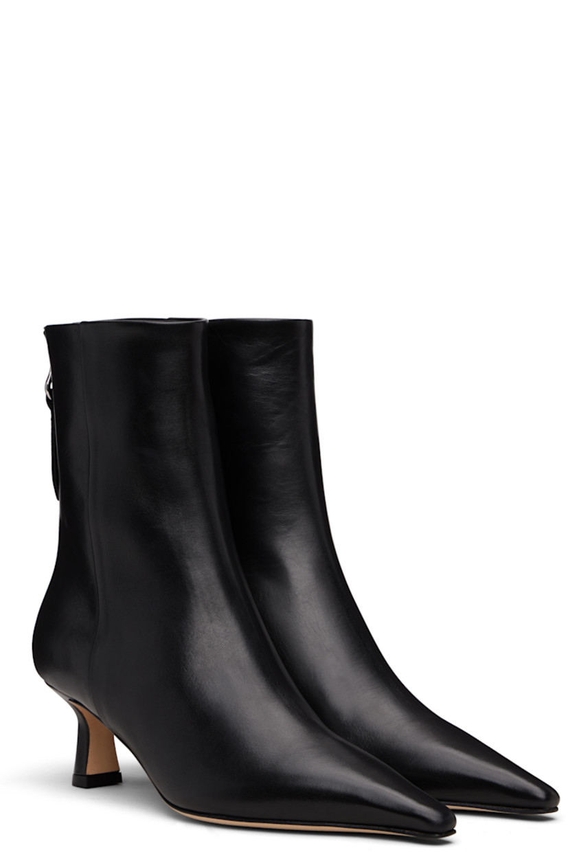 Ankle-high buffed calfskin boots.

· Pointed toe
· Zip closure and red stitch at heel
· Buffed leather lining
· Covered kitten heel
· Leather sole with rubber injections
· Heel: H2"

Supplier color: Black