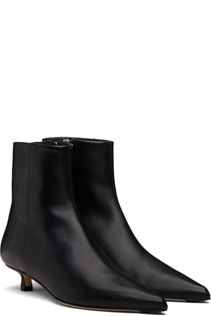 Ankle-high buffed nappa leather boots.

· Pointed toe
· Zip closure at inner side
· Red stitch at heel collar
· Buffed lambskin lining
· Covered kitten heel
· Leather sole with rubber injections
· Heel: H1"

Supplier color: Black nappa