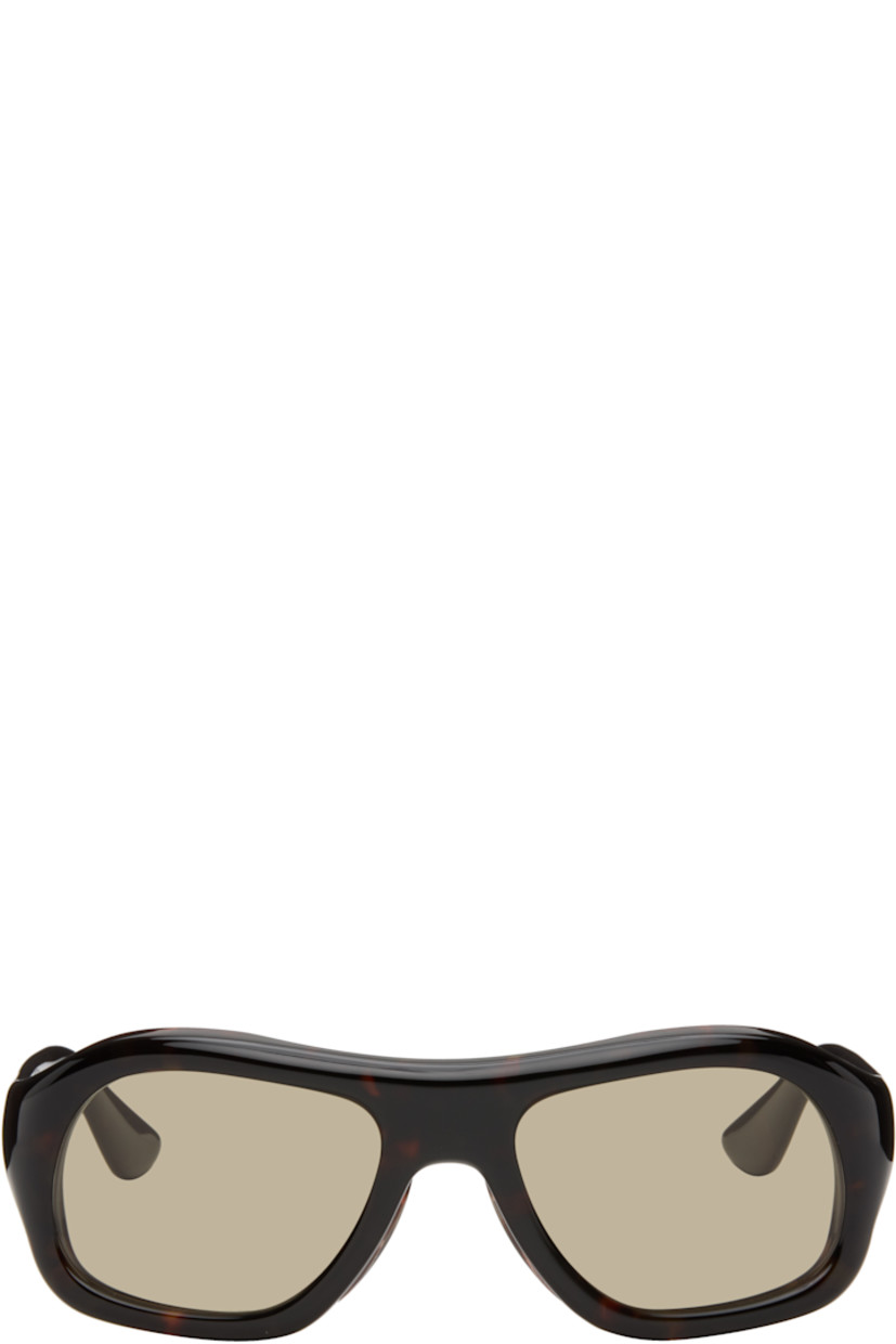 Handcrafted aviator-style tortoiseshell cellulose acetate-frame sunglasses.

· Green lenses
· 100% UVA/UVB protection
· Integrated nose pads
· Rivets at temples
· Exposed core wires
· Silver-tone hardware
· Includes pouch
· Size: 55.20 137

Part of the Bast collection. 

Supplier color: Myrrh/Olive