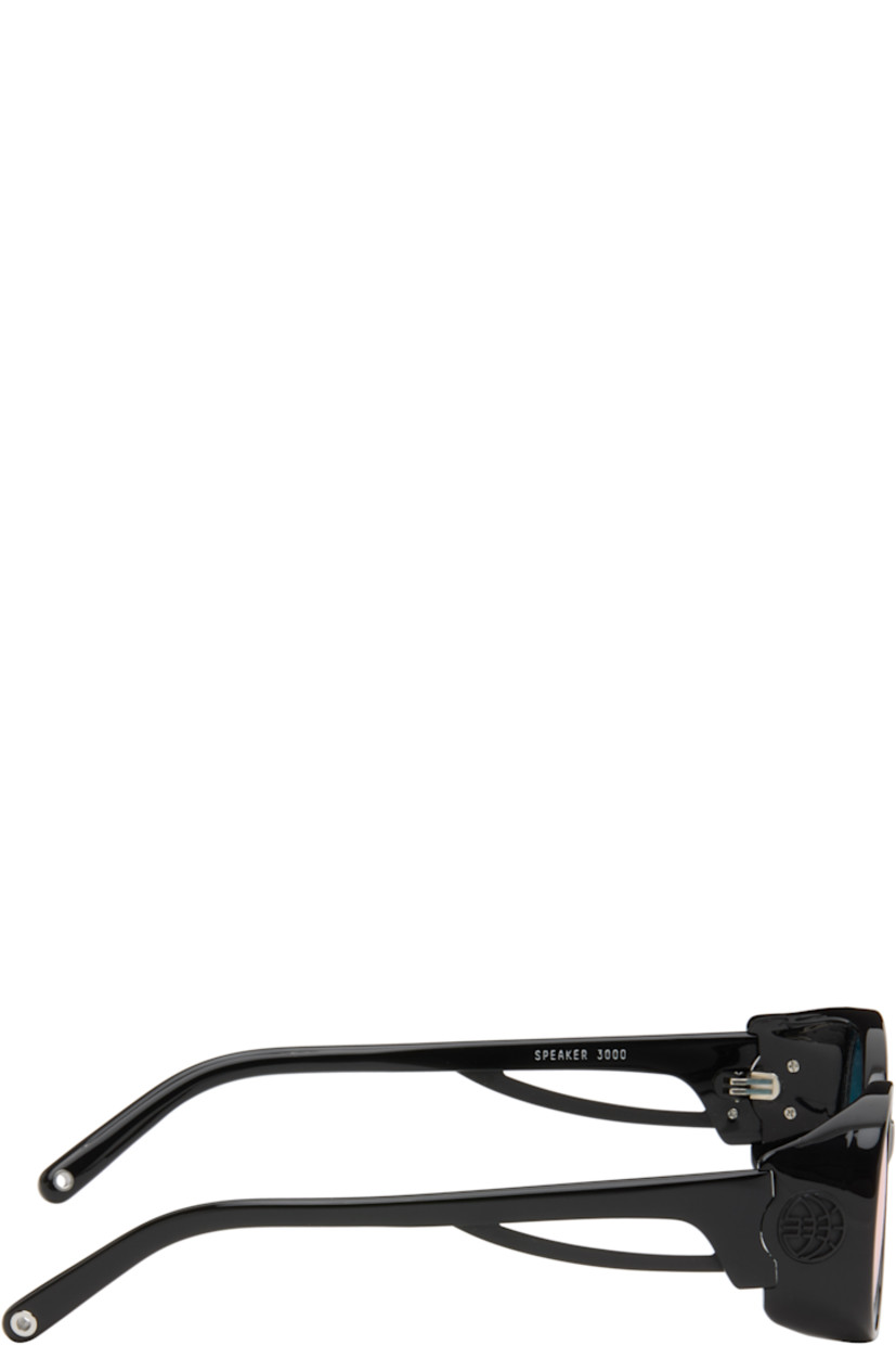 Oval shield-style acetate-frame sunglasses. 

· Pink-to-orange iridescent lenses
· Integrated nose pads
· Keyhole bridge
· Logo at sides
· Stainless steel core at temples
· Eyewear-chain compatible tips
· Pouch and presentation box included

Supplier color: Euphoric Black