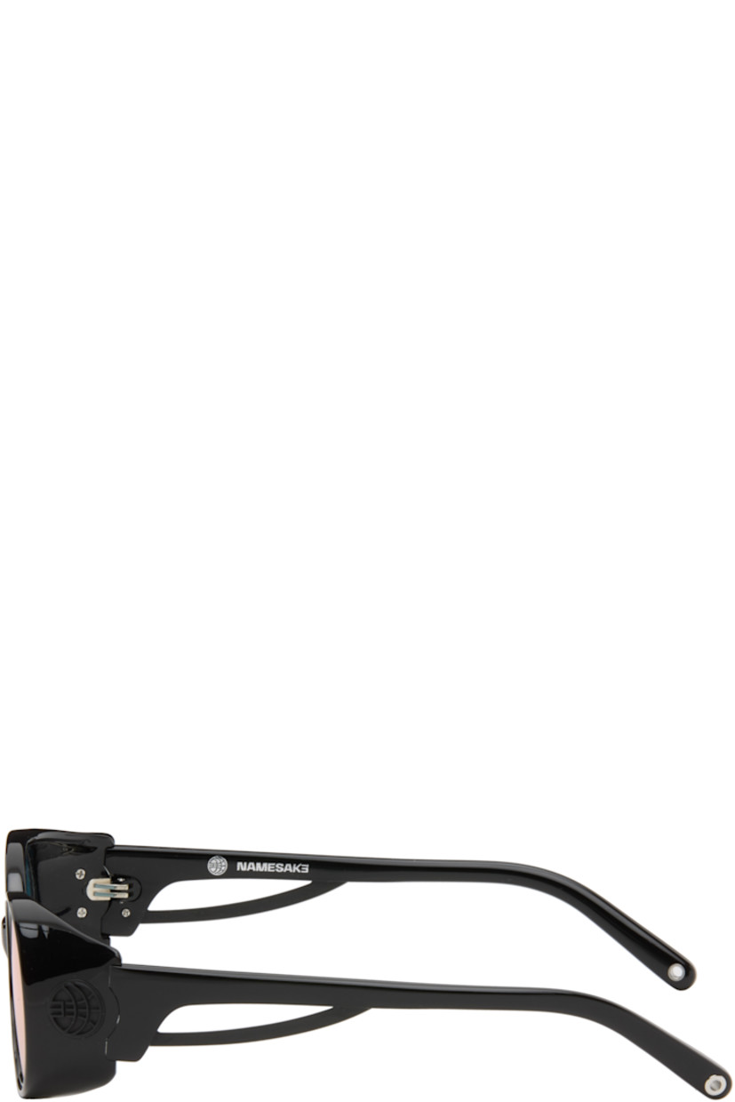Oval shield-style acetate-frame sunglasses. 

· Pink-to-orange iridescent lenses
· Integrated nose pads
· Keyhole bridge
· Logo at sides
· Stainless steel core at temples
· Eyewear-chain compatible tips
· Pouch and presentation box included

Supplier color: Euphoric Black