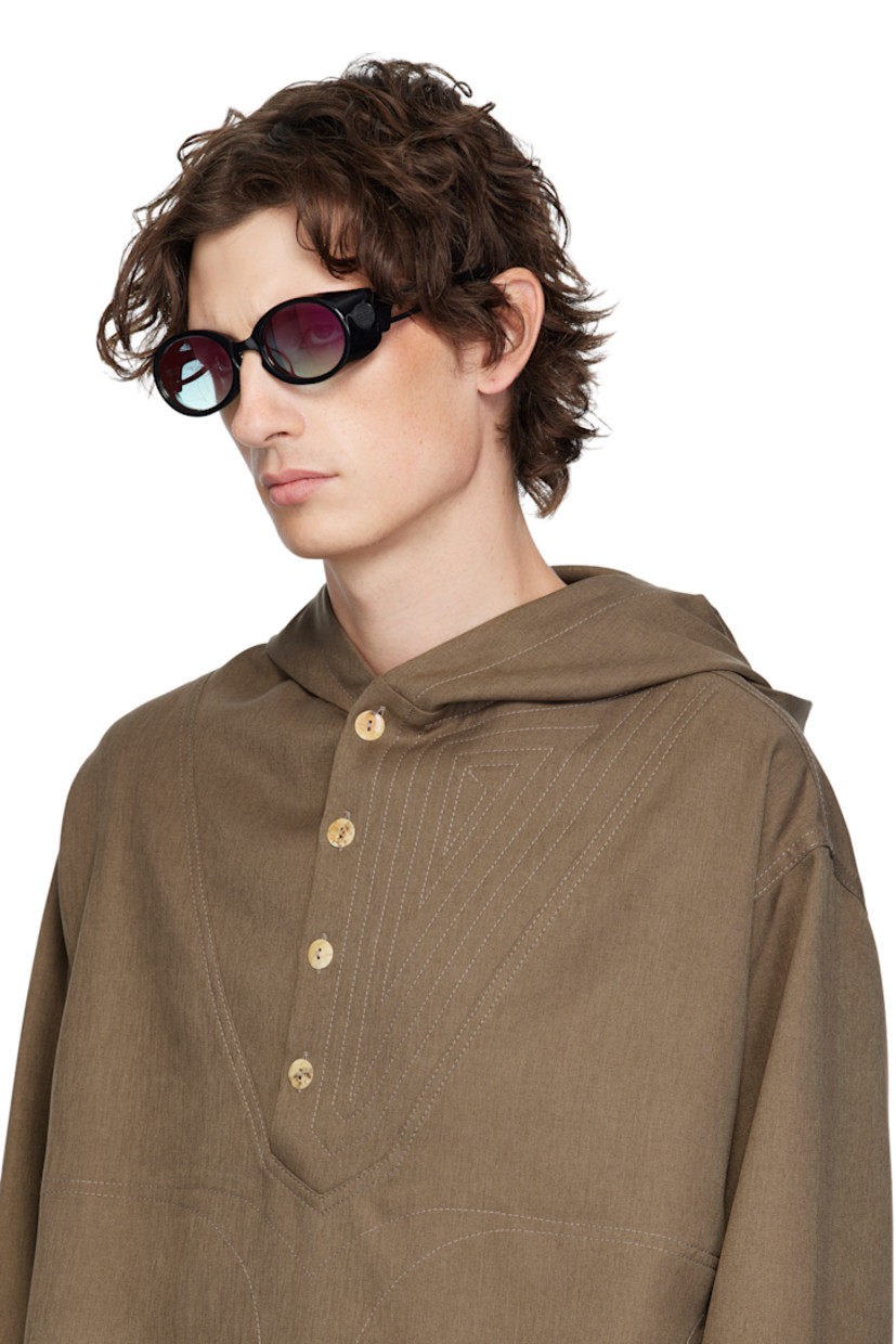 Oval shield-style acetate-frame sunglasses. 

· Pink-to-orange iridescent lenses
· Integrated nose pads
· Keyhole bridge
· Logo at sides
· Stainless steel core at temples
· Eyewear-chain compatible tips
· Pouch and presentation box included

Supplier color: Euphoric Black