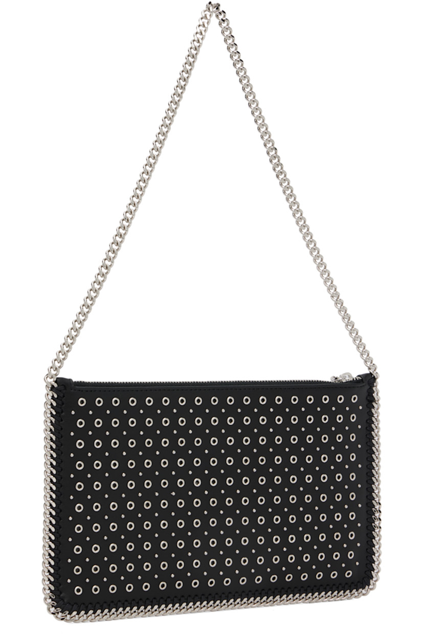 Handcrafted buffed faux-leather shoulder bag. Whipstitching, curb chain trim, metal eyelets, and studs throughout.

· Fixed curb chain shoulder strap
· Logo disc at zip closure
· Faux-suede lining
· H6" x W9.5"

Made from cruelty-free, non-animal materials.

Supplier color: Black