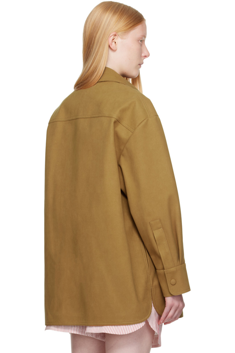 Faux-suede overshirt.

· Spread collar
· Press-stud closure
· Flap pockets at chest
· Seam pockets
· Shirttail hem
· Vented side seams 
· Pleats at press-stud barrel cuffs

Made from cruelty-free, non-animal materials.

Supplier color: Wallnut