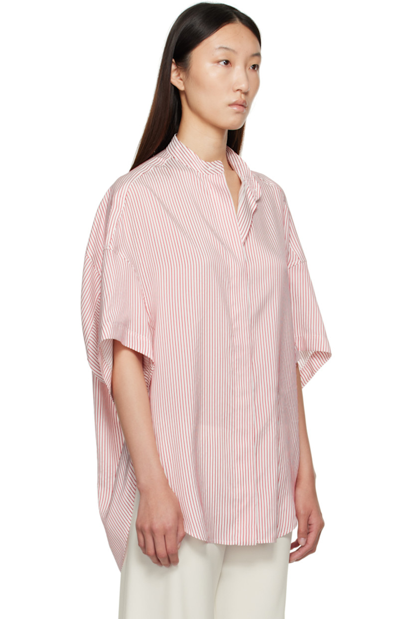 Silk poplin shirt.

· Stripes throughout
· Band collar
· Concealed button closure
· Logo embroidered at front
· Droptail hem
· Dropped shoulders

Made from cruelty-free materials.

Supplier color: White/Red