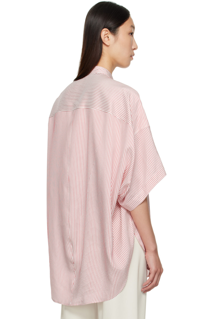 Silk poplin shirt.

· Stripes throughout
· Band collar
· Concealed button closure
· Logo embroidered at front
· Droptail hem
· Dropped shoulders

Made from cruelty-free materials.

Supplier color: White/Red