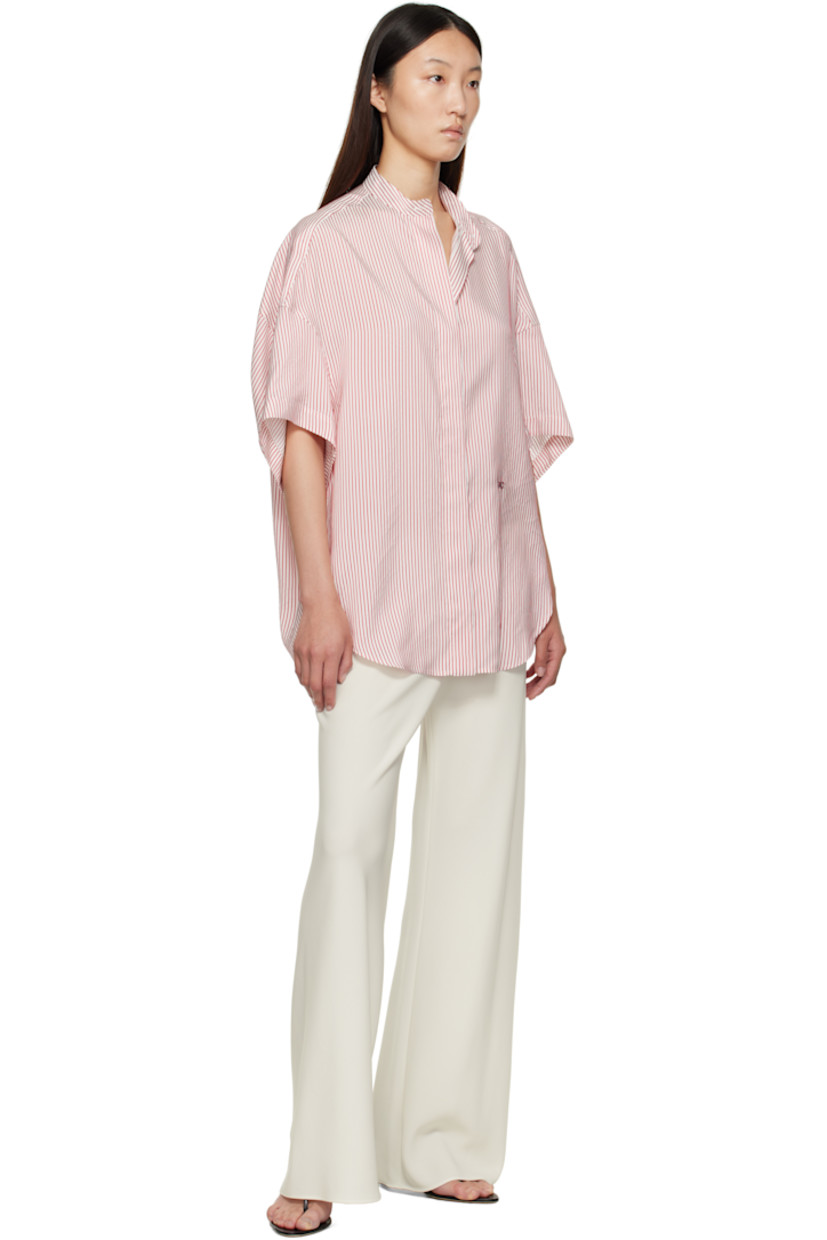 Silk poplin shirt.

· Stripes throughout
· Band collar
· Concealed button closure
· Logo embroidered at front
· Droptail hem
· Dropped shoulders

Made from cruelty-free materials.

Supplier color: White/Red