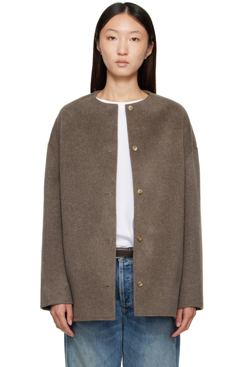 Wool- and cashmere-blend melton coat.

· RWS-certified
· Round neck
· Button closure
· Seam pockets
· Dropped shoulders
· Central seam at back

Supplier color: Taupe melange