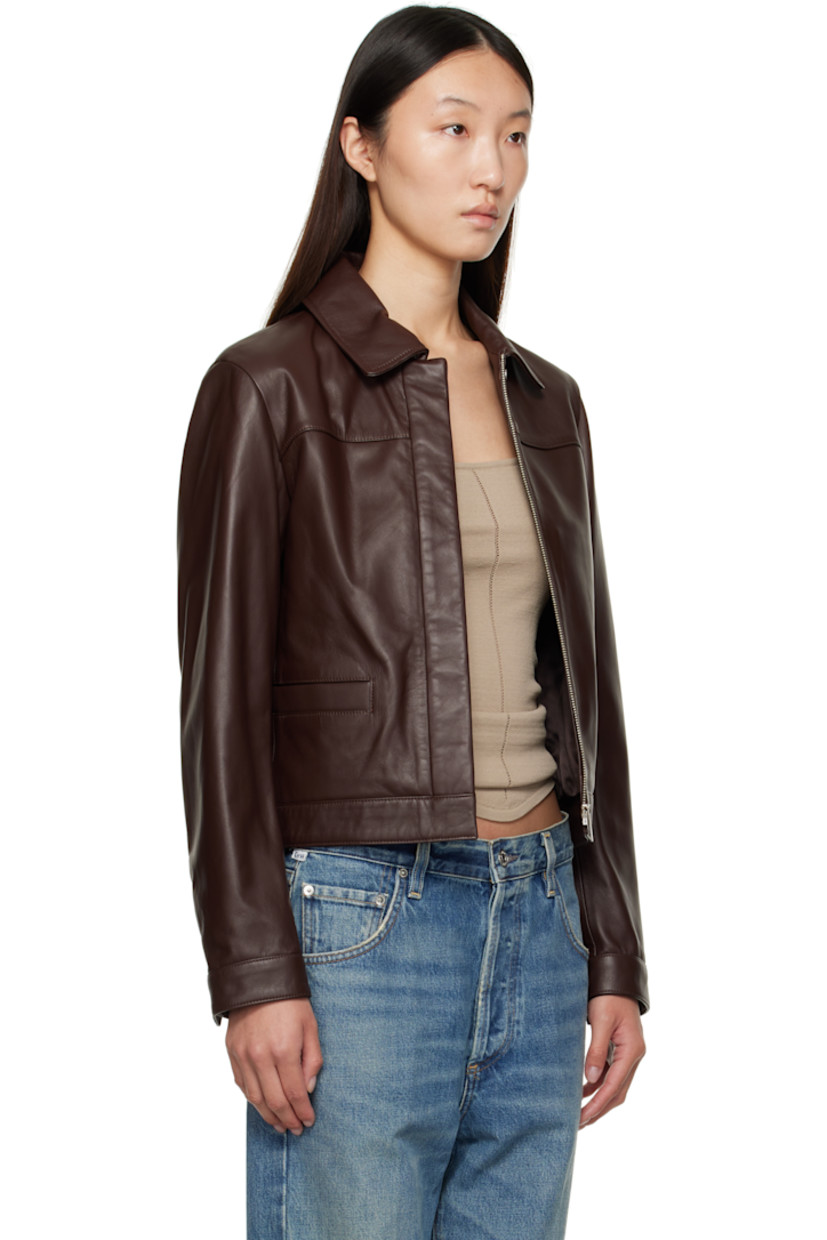 Buffed lambskin jacket.

· LWG-certified
· Spread collar
· Concealed zip closure with press-stud placket
· Welt pockets at waist
· Press-stud barrel cuffs
· Welt pocket at interior
· Viscose twill lining

Supplier color: Brown