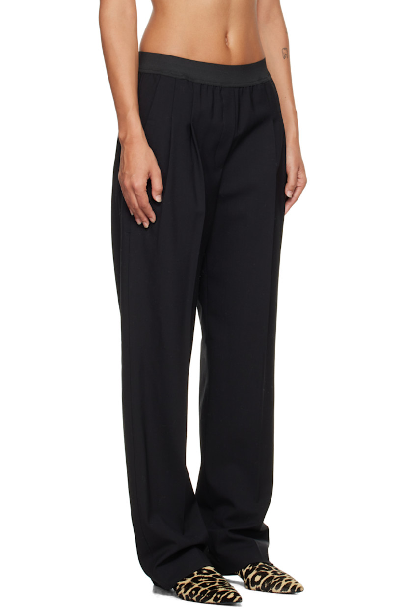 Stretch virgin wool grain de poudre trousers.

· OEKO-TEX® STANDARD 100-certified
· Straight-leg
· Elasticized waistband
· Four-pocket styling
· Pleats at front
· Creased legs

Supplier color: Black