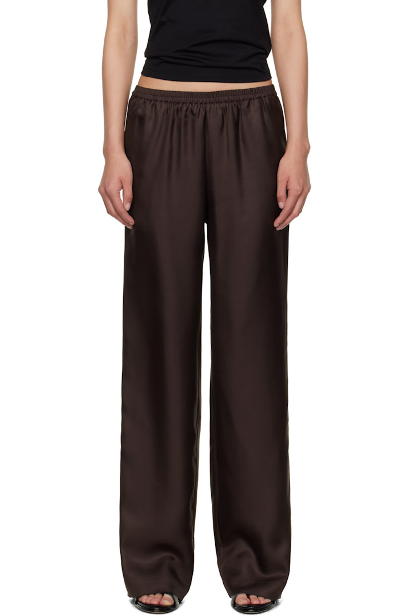 Silk twill trousers.

· OEKO-TEX® STANDARD 100-certified
· Loose-fit
· Mid-rise
· Elasticized waistband
· Three-pocket styling

Supplier color: Deep Brown