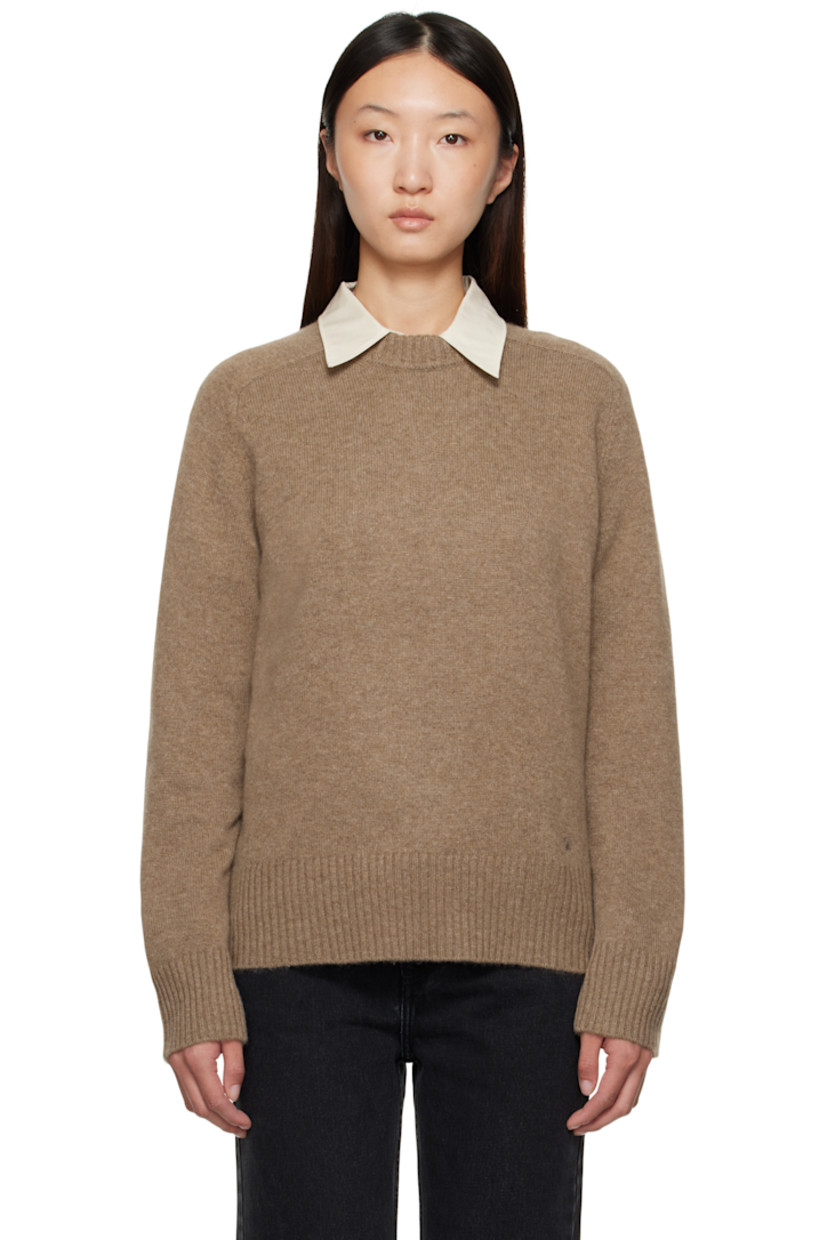 Knit cashmere sweater.

· OEKO-TEX® STANDARD 100-certified
· Rib-knit crewneck, hem, and cuffs
· Saddle shoulders

Supplier color: Taupe melange