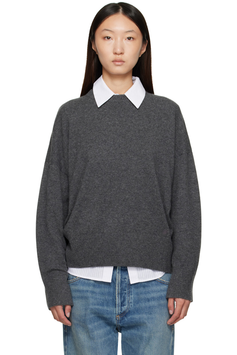 Knit cashmere sweater.

· OEKO-TEX® STANDARD 100-certified
· Rib-knit crewneck, hem, and cuffs
· Dropped shoulders

Supplier color: Slate grey