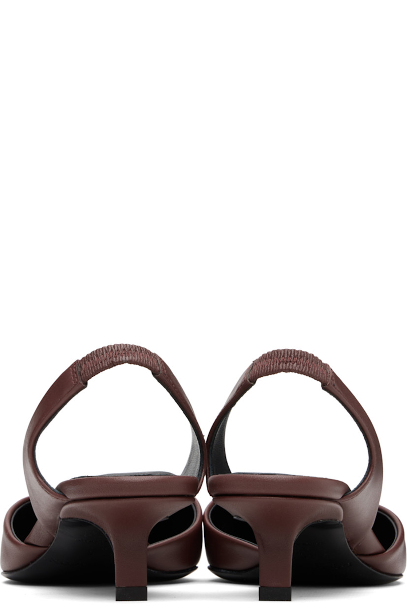Buffed calfskin heels.

· Square toe
· Elasticized slingback strap
· Logo embossed at padded footbed
· Covered kitten heel with rubber injection
· Leather sole
· Heel: H1.5"

Supplier color: Burgundy