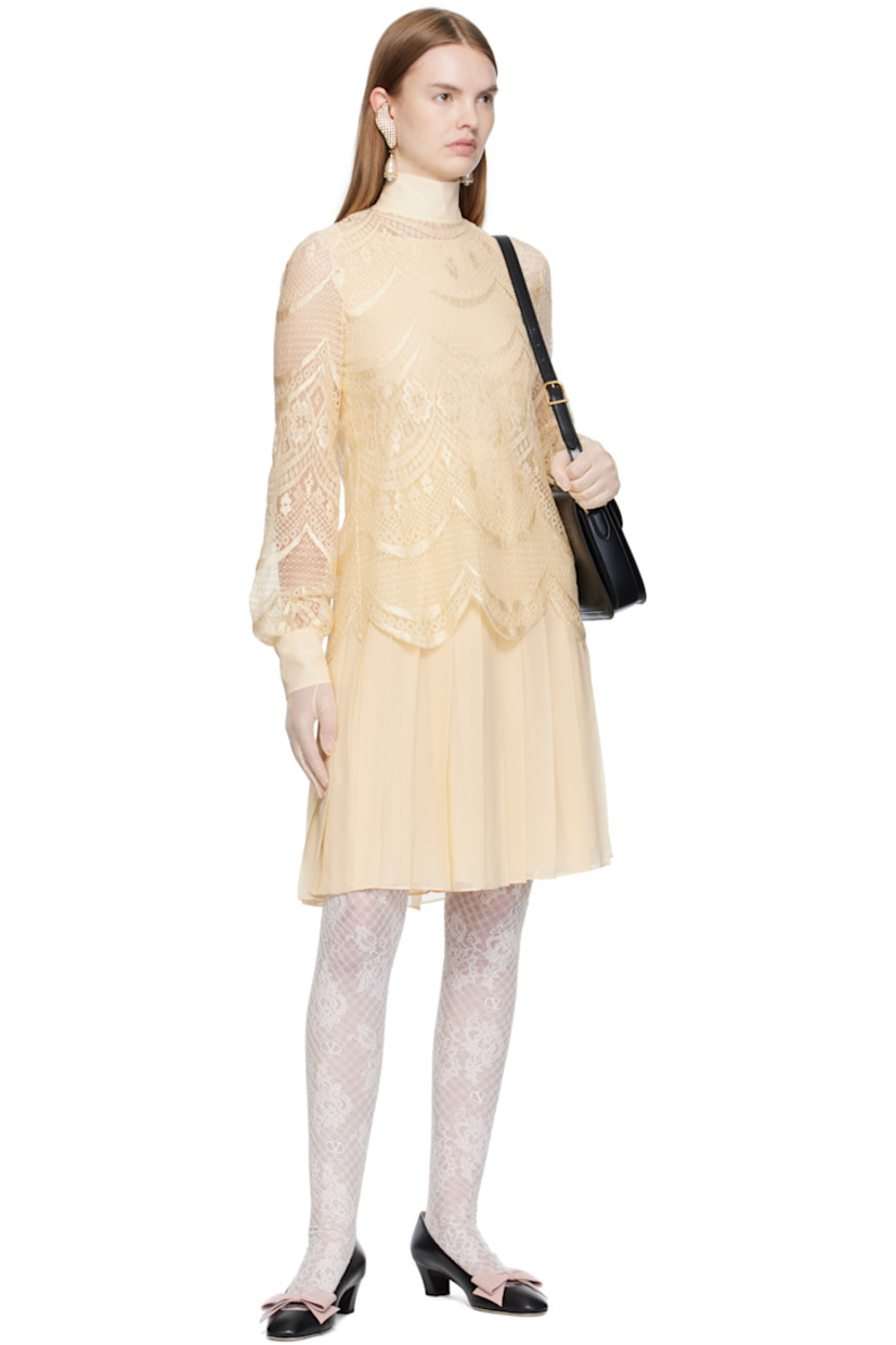 Viscose-blend georgette midi dress. 

· Layered construction
· Detachable lace overlay with press-stud fastening at back
· Round neck
· Darts at front
· Pleats at skirt 
· Concealed zip closure at back
· Fully lined

Supplier color: Betulla