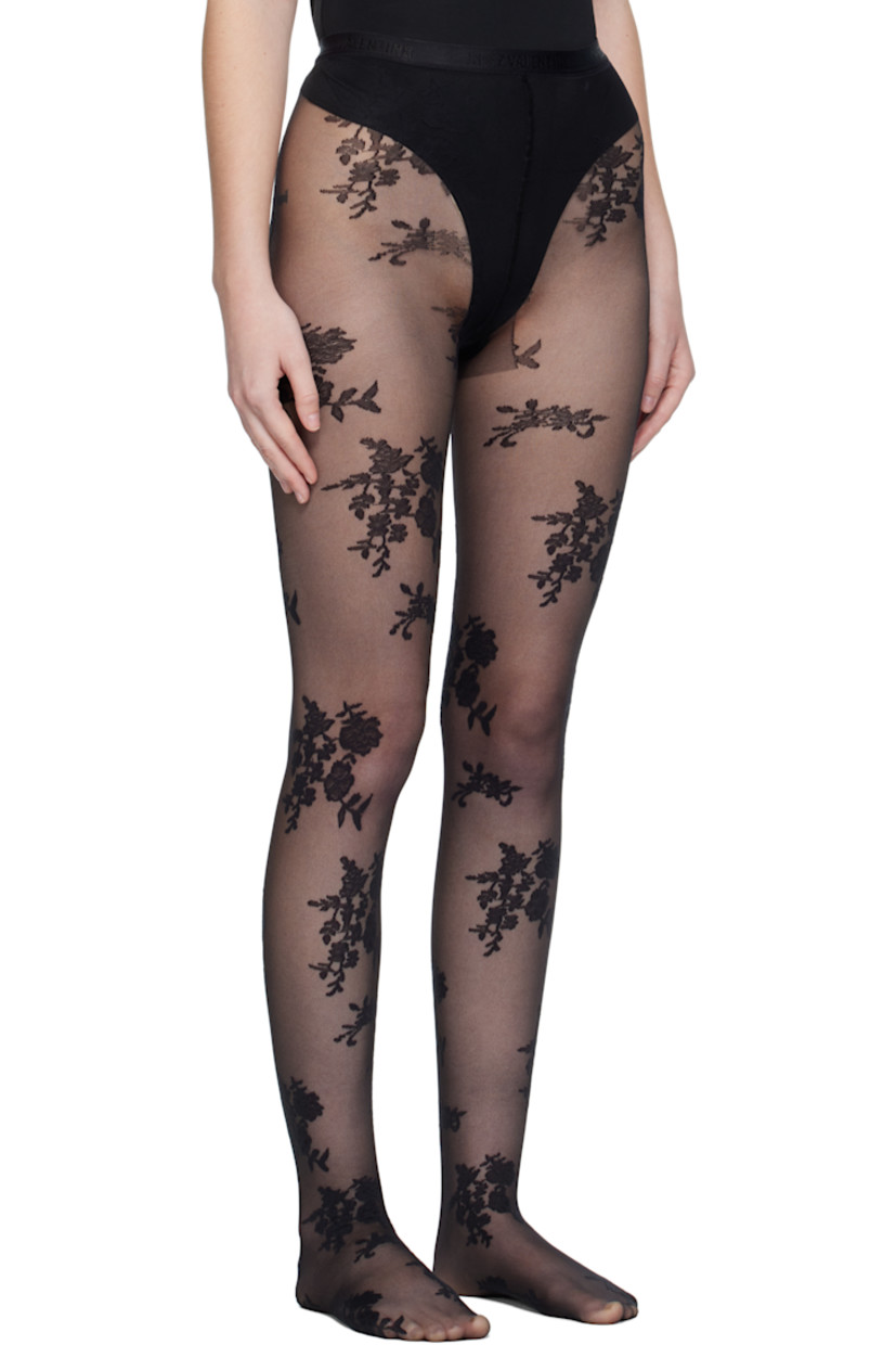 Stretch nylon jersey tights.

· Semi-sheer 
· Jacquard floral pattern throughout 
· Logo-woven elasticized waistband
· Reinforced toes

Supplier color: Black