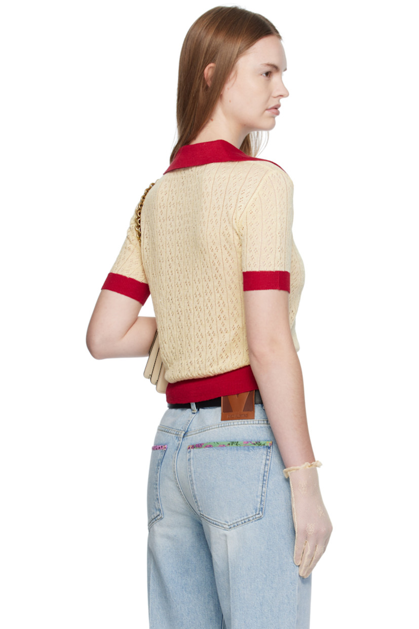 Pointelle-knit flax linen-blend polo. 

· Rib-knit spread collar, hem, and cuffs
· Open placket
· Logo embroidered at front hem

Supplier color: Betulla/Paris