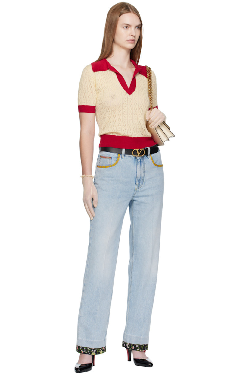 Pointelle-knit flax linen-blend polo. 

· Rib-knit spread collar, hem, and cuffs
· Open placket
· Logo embroidered at front hem

Supplier color: Betulla/Paris
