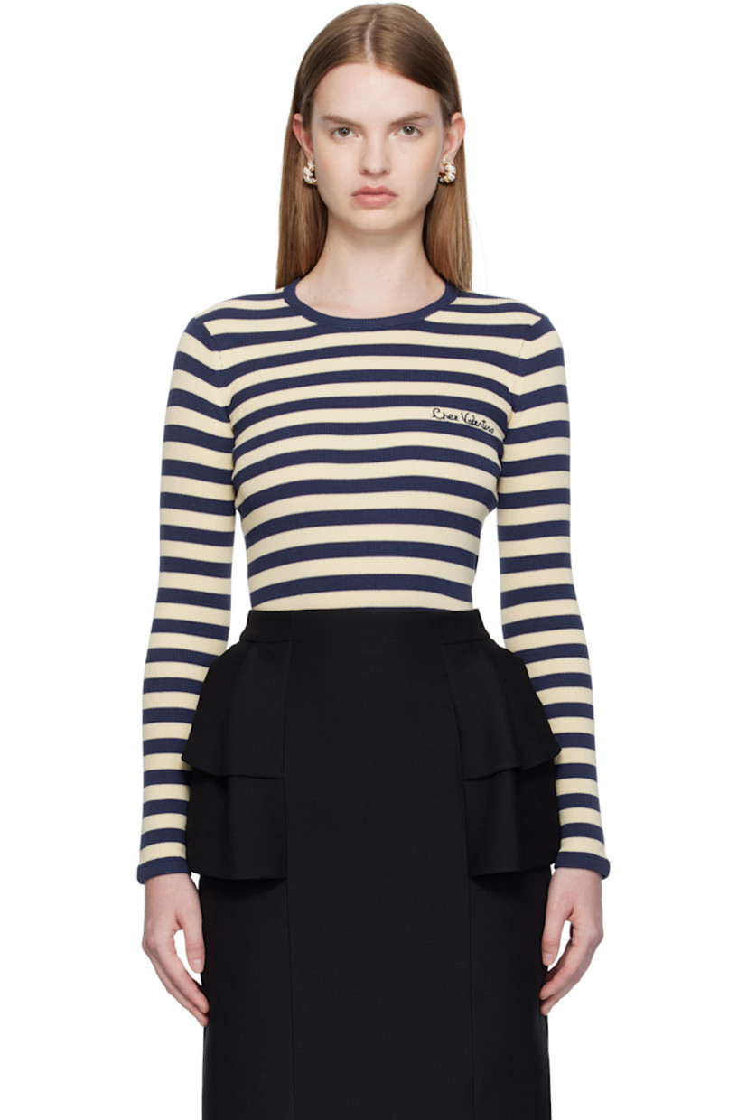 Rib-knit cotton T-shirt. 

· Stripes throughout
· Crewneck
· Logo embroidered at chest

Supplier color: Betulla/Provence blue