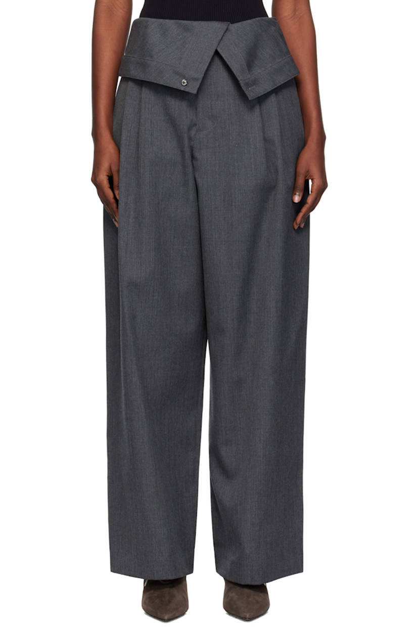 Wool twill trousers.

· Foldover waistband
· Four-pocket styling
· Zip fly
· Pleats at front

Supplier color: Charcoal melange
