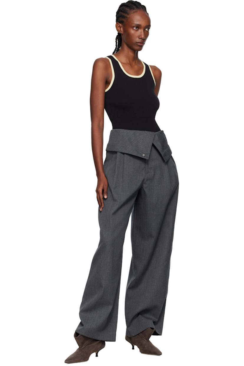Wool twill trousers.

· Foldover waistband
· Four-pocket styling
· Zip fly
· Pleats at front

Supplier color: Charcoal melange