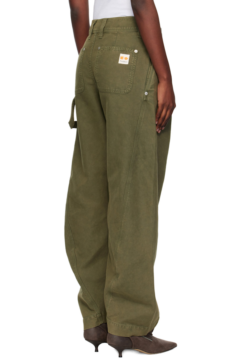 Cotton twill trousers.

· Belt loops
· Four-pocket styling
· Zip fly
· Pleats at front
· Twisted inseams and outseams
· Hammer loop at outseam
· Logo patch at back pocket

Supplier color: Olive