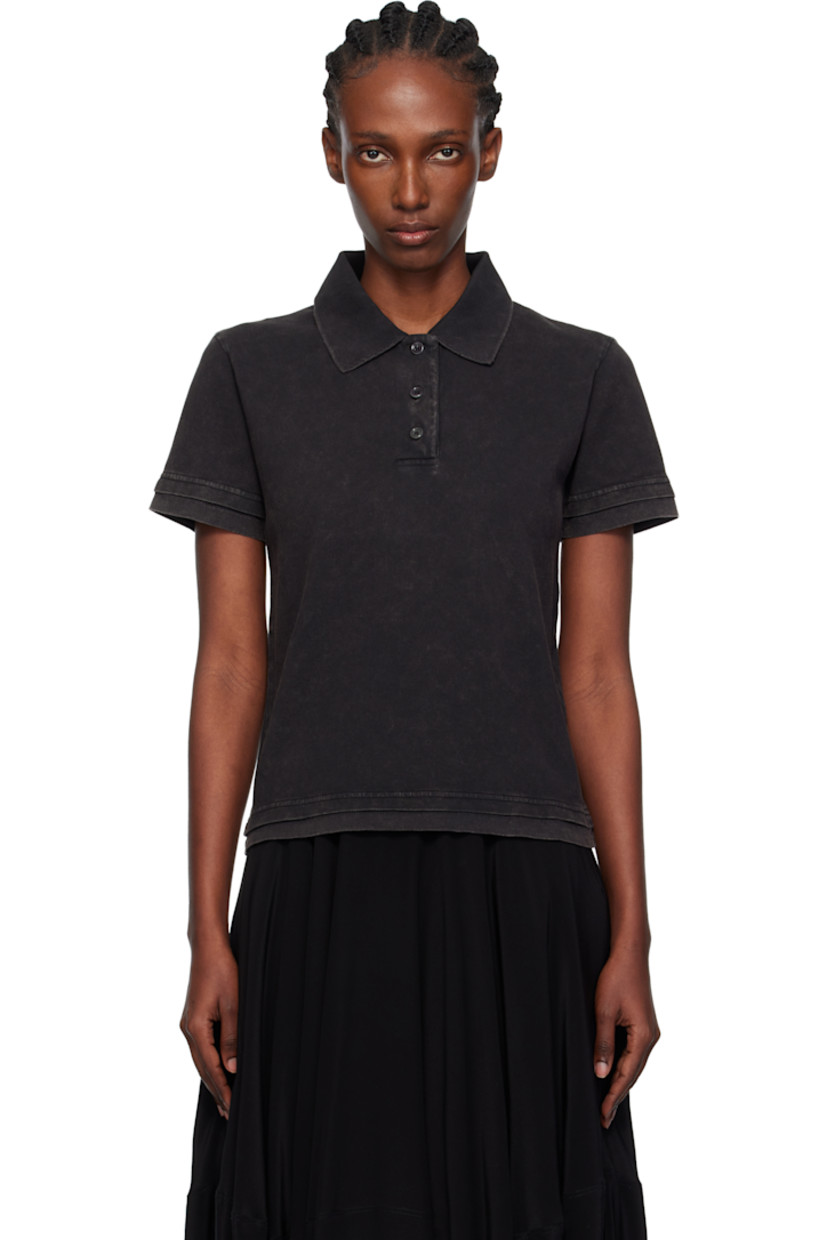 Cotton piqué polo.

· Fading throughout
· Rib-knit spread collar
· Three-button placket
· Layered hem and cuffs
· Logo embroidered at back collar

Supplier color: Washed black