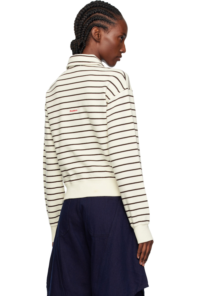 French terry polo.

· Stripes throughout
· Spread collar
· Three-button placket
· Logo embroidered at front
· Rib-knit hem and cuffs
· Logo embroidered at back

Supplier color: Off-white/Brown