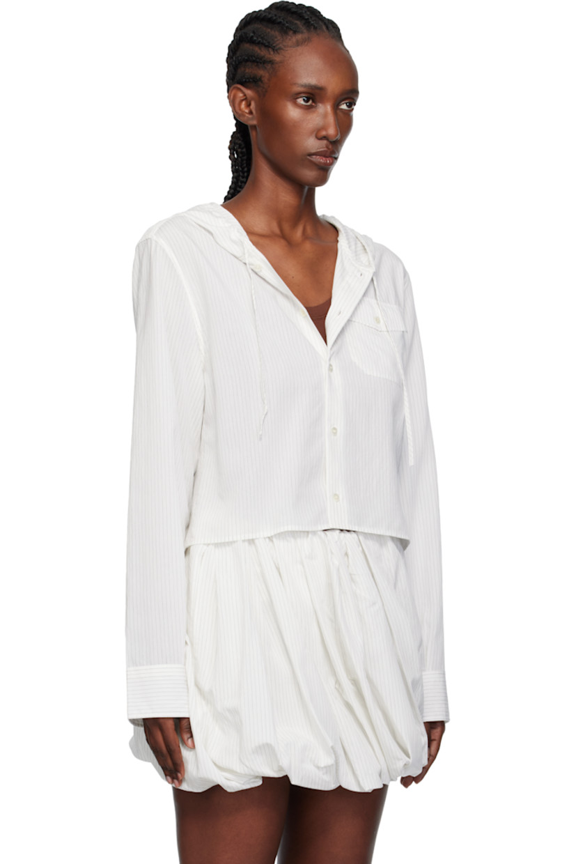 Viscose-blend poplin shirt.

· Stripes throughout
· Drawstring at hood
· Button closure
· Flap pocket at chest
· Cropped hem
· Buttoned barrel cuffs
· Pleats at back yoke

Supplier color: Off white/Grey