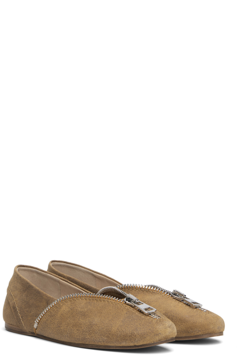 Blistered suede ballerina flats. 
 
· Logo-engraved zip detailing at vamp
· Calfskin lining 
· Leather sole with rubber injection
· Silver-tone hardware

Supplier color: Rust