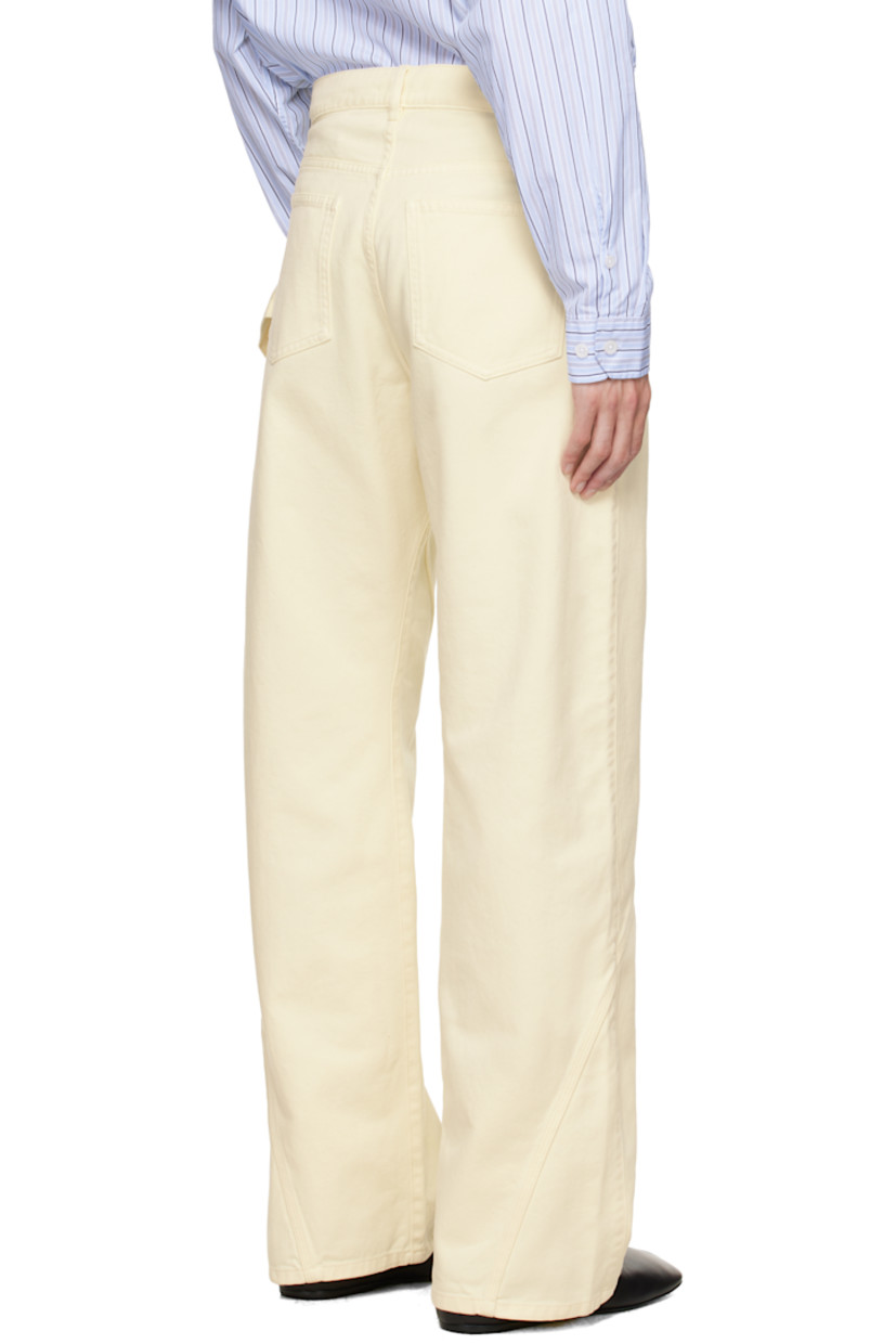 Non-stretch denim jeans.

· Asymmetrical construction 
· Belt loops
· Four-pocket styling
· Zip fly
· Logo patch at front waistband
· Logo embroidered at front 
· Hammer loop at outseam

Supplier color: Lemon
