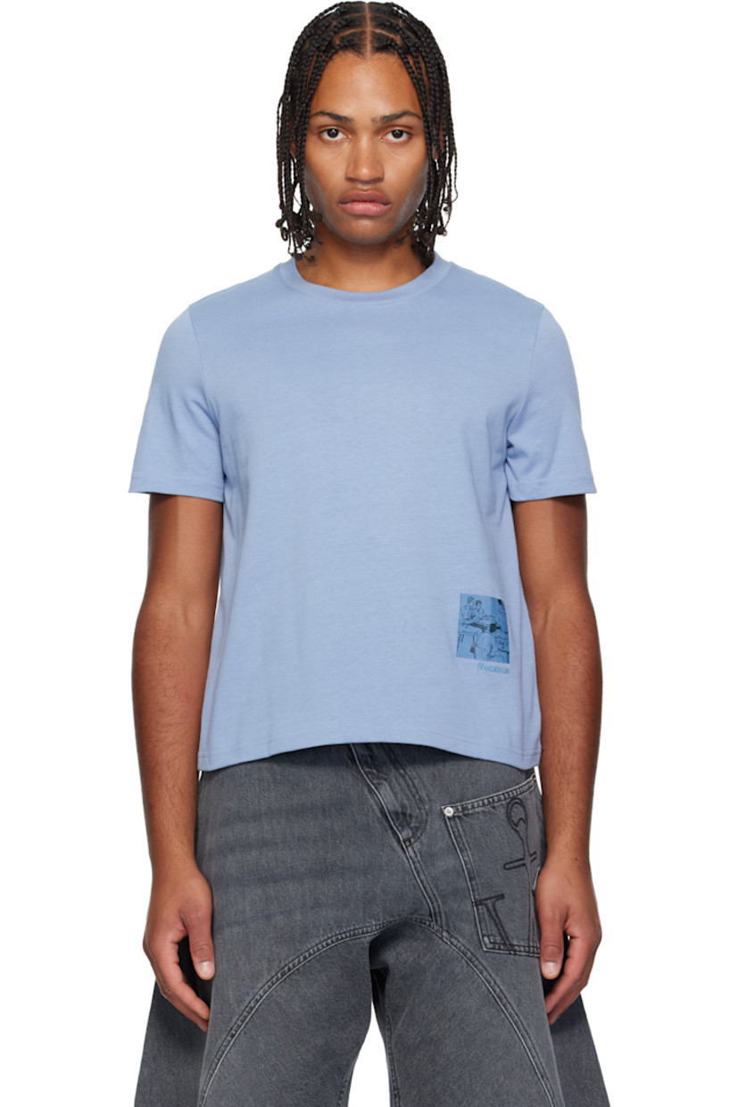 Cotton jersey T-shirt.

· Rib-knit crewneck
· Printed graphic and embroidered logo at front

Supplier color: Steel blue
