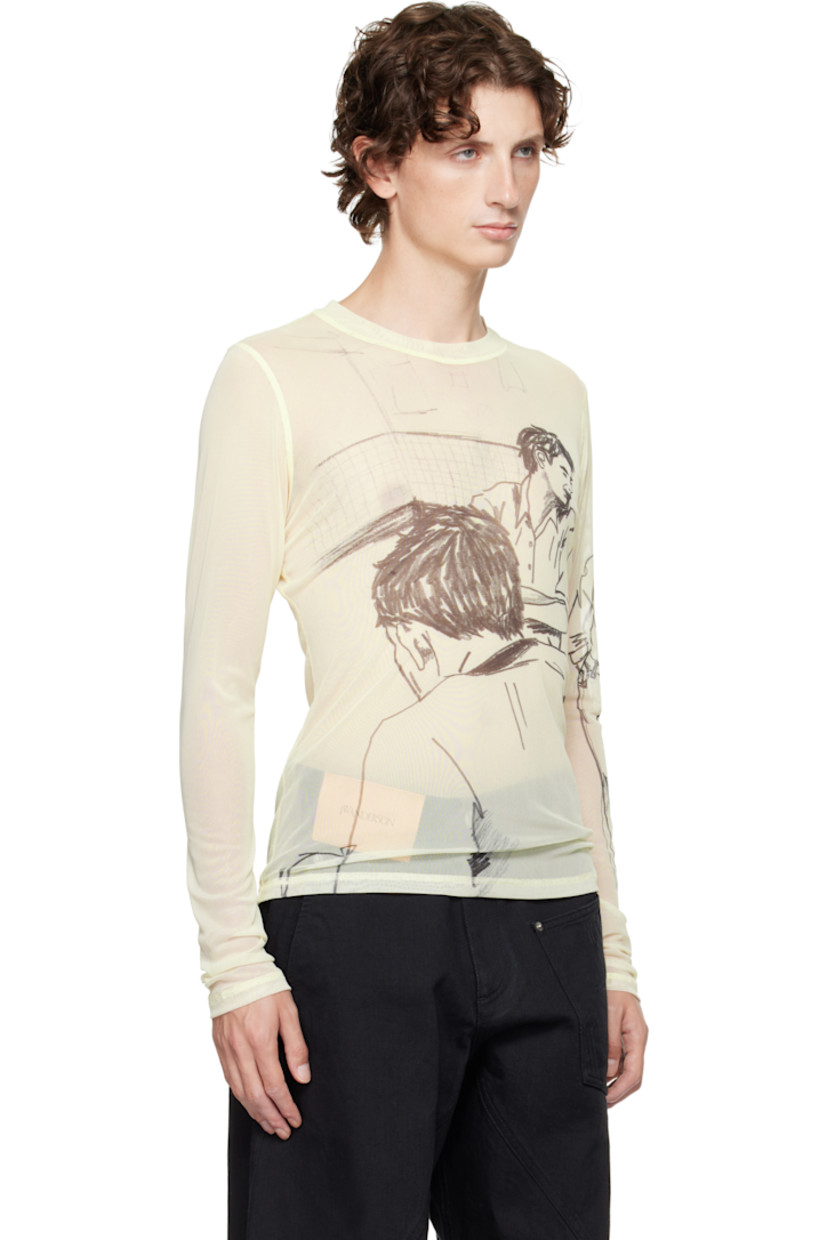 Sheer stretch mesh T-shirt. 

· Graphics printed throughout 
· Crewneck
· Logo printed at back collar 

Supplier color: Off-white