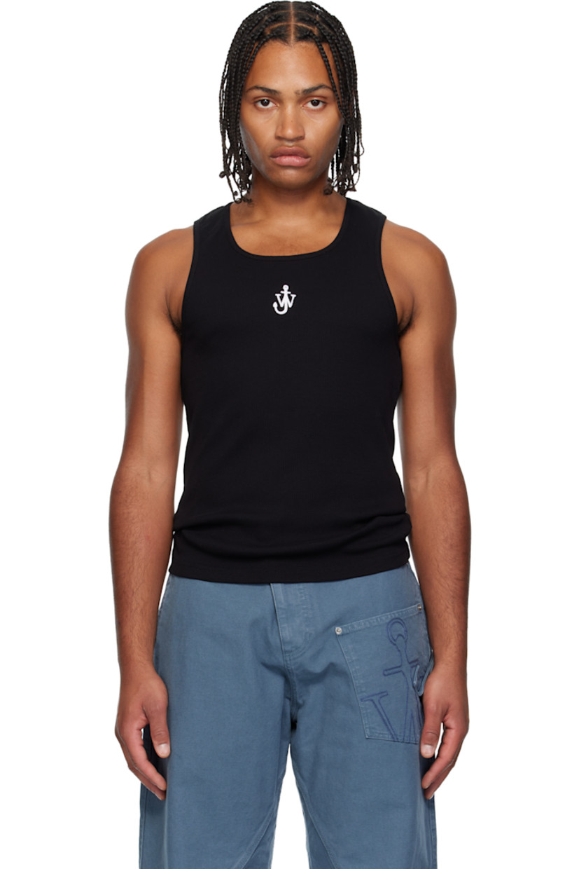 Rib-knit stretch cotton tank top.

· Scoop neck
· Logo embroidered at front

Supplier color: Black