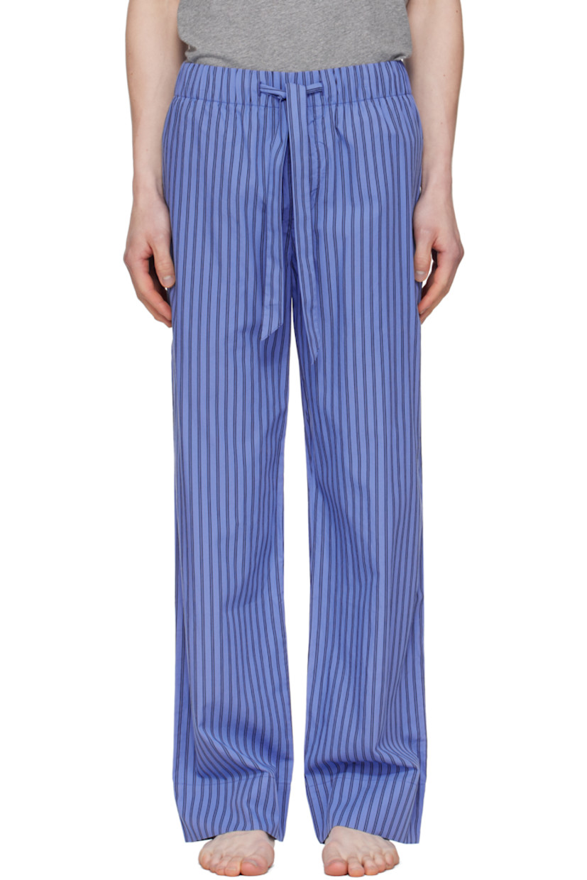 Lightweight organic cotton poplin pyjama pants. Stripes throughout.

· Certified OEKO-TEX® Standard 100
· Straight-leg and loose-fit 
· Stonewashed
· Drawstring at elasticized waistband
· Three-pocket styling
· Button fly
· Logo patch at back pocket
· French seams at interior
· Mother-of-pearl hardware

Supplier color: Boro stripes