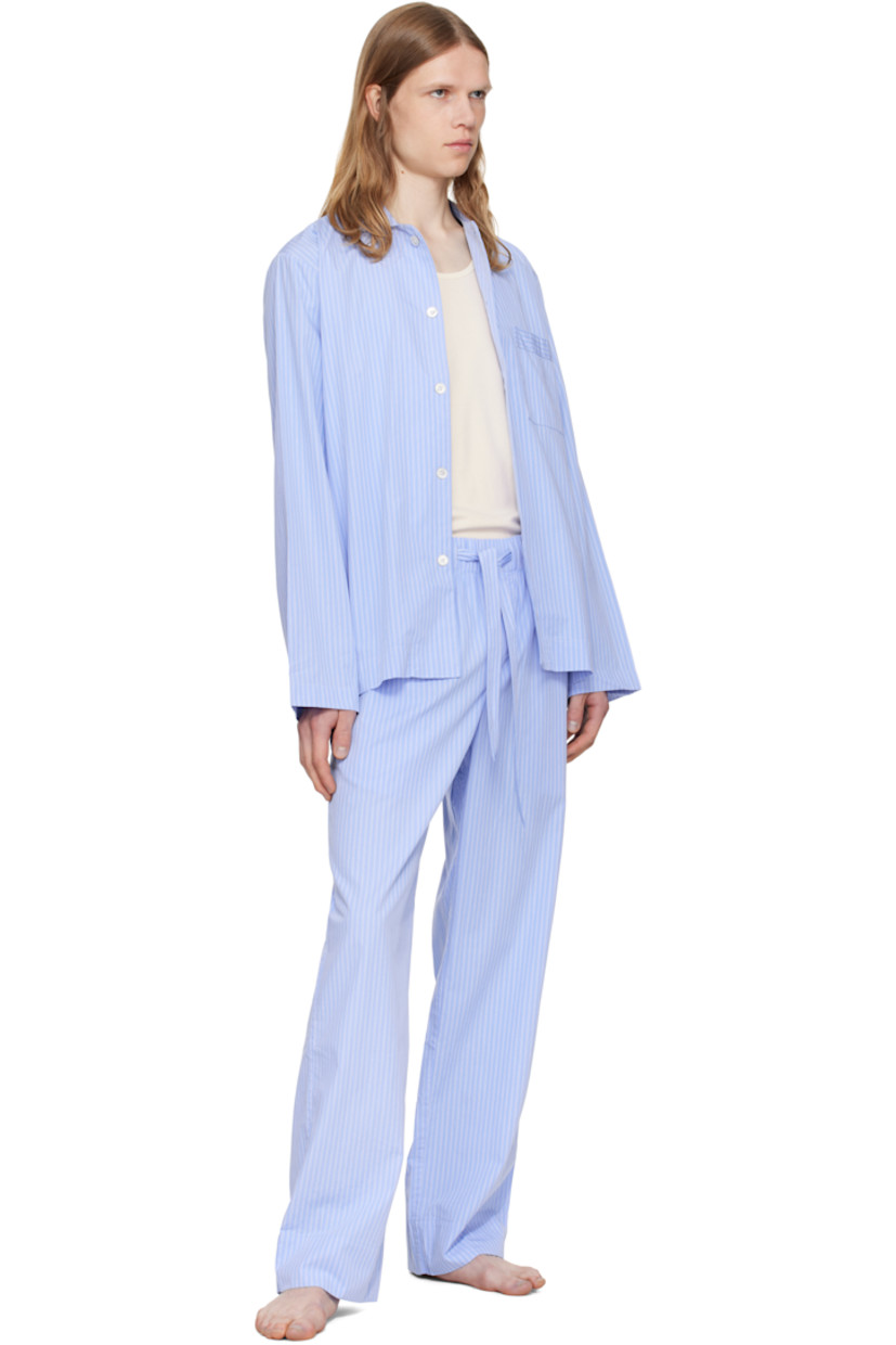 Stonewashed lightweight organic cotton poplin pyjama shirt. Pinstripes throughout.

· Certified OEKO-TEX Standard 100
· Spread collar
· Button closure
· Patch pocket at chest
· French seams at interior
· Mother-of-pearl hardware

Supplier color: Pin stripes