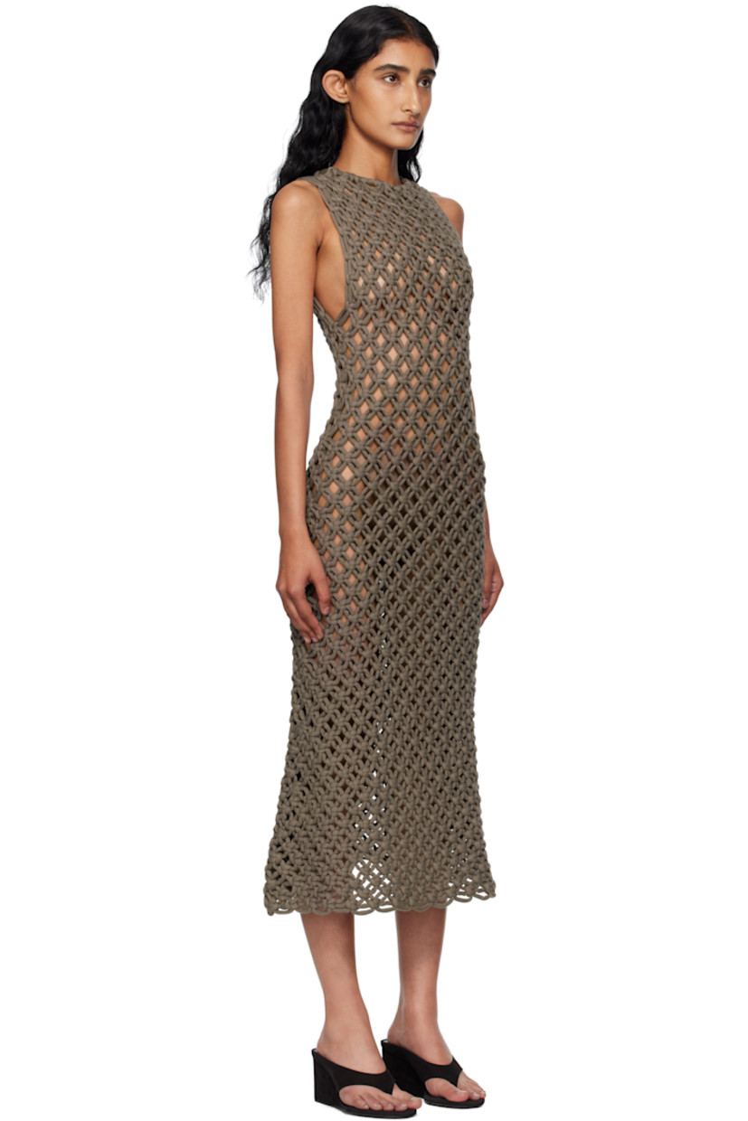 Sheer hand-knotted cotton-blend midi dress.

· Round neck
· Unlined

Supplier color: Taupe