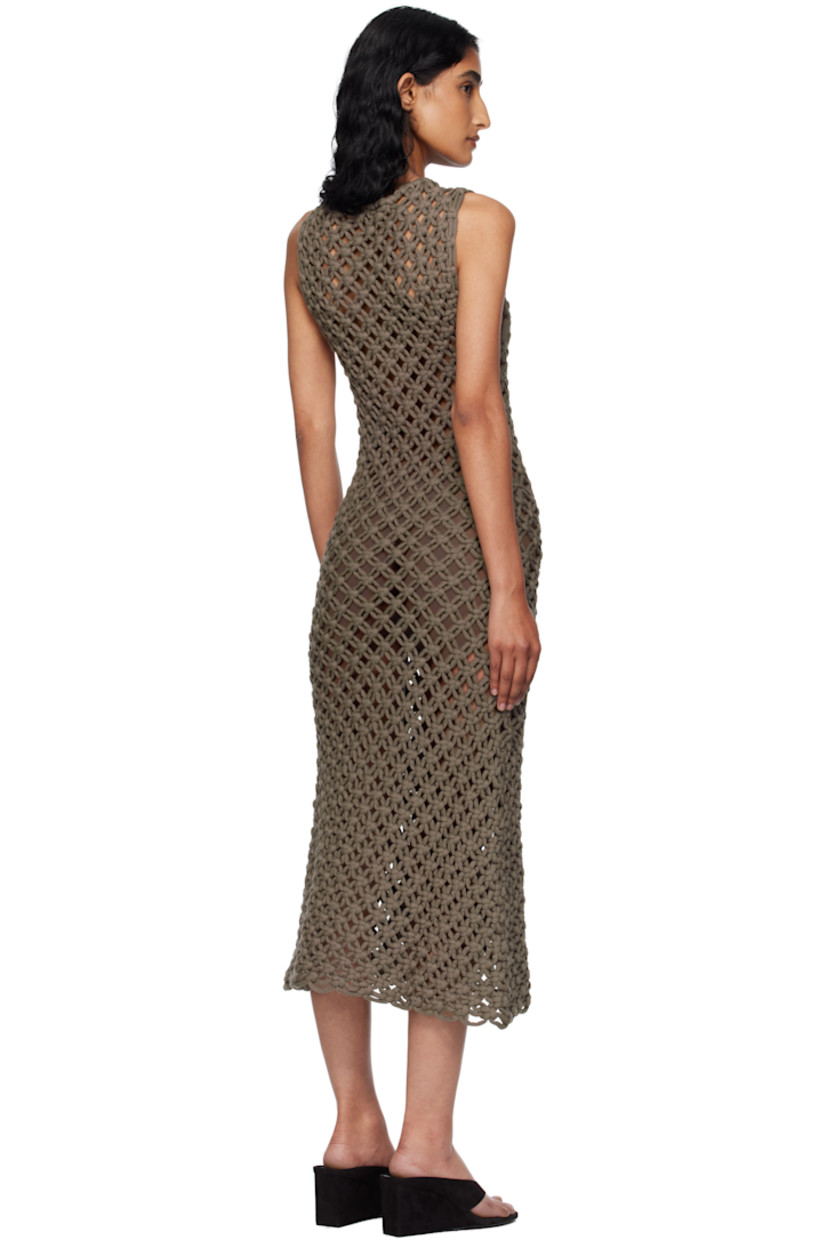 Sheer hand-knotted cotton-blend midi dress.

· Round neck
· Unlined

Supplier color: Taupe