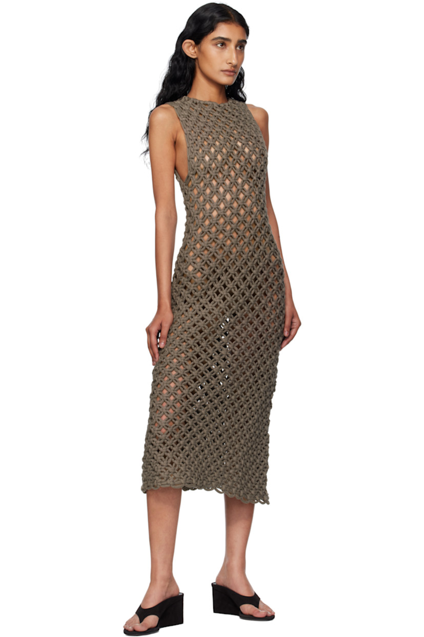 Sheer hand-knotted cotton-blend midi dress.

· Round neck
· Unlined

Supplier color: Taupe