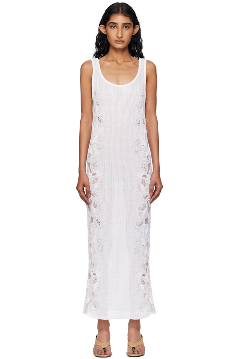 Semi-sheer cotton-blend guipure lace midi dress. 

· Scoop neck
· Unlined

Supplier color: White