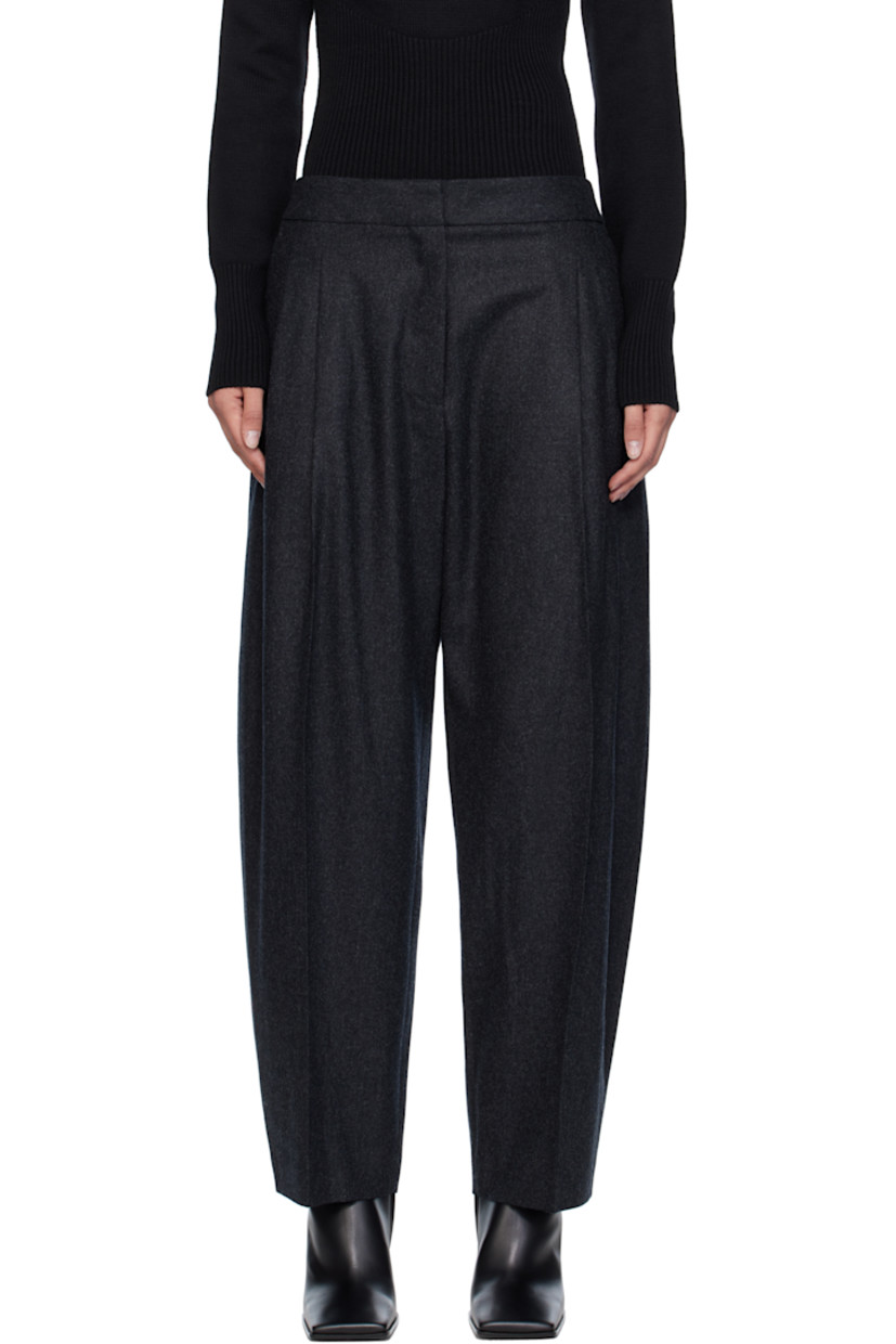 Tapered wool flannel trousers.

· Low-rise 
· Button tabs at waistband
· Four-pocket styling
· Zip fly 
· Pleats at front 
· Creased legs

Supplier color: Anthracite