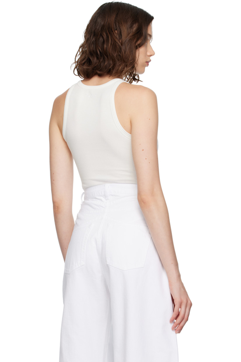 Rib-knit stretch cotton- and viscose-blend bodysuit.

· Crewneck
· Press-stud fastening at bottom
· Racer back
· Logo embroidered at back collar

Supplier color: White