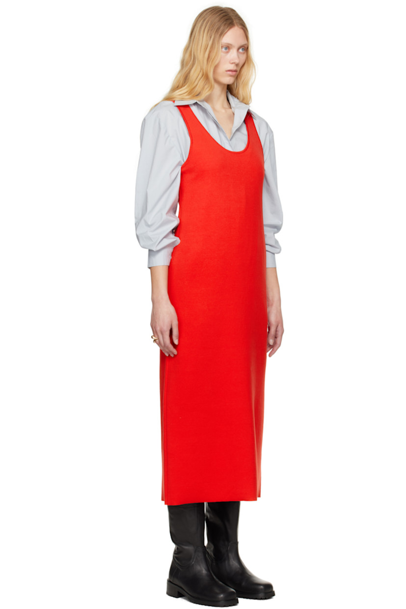 Double-faced knit stretch cotton-blend midi dress.

· Scoop neck
· Slit at back hem
· Unlined 

Supplier color: Red