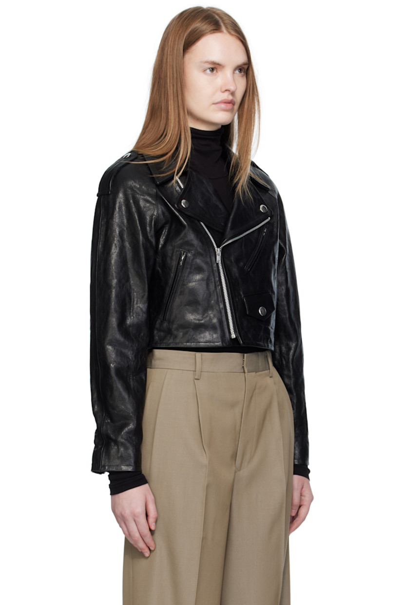 Grained lambskin jacket.

· Notched lapel
· Offset zip closure
· Coin pocket and zip pockets at front
· Cropped hem
· Raglan sleeves
· Epaulets
· Zip expansion panel at cuffs
· Full quilted satin lining
· Silver-tone hardware

Supplier color: Black